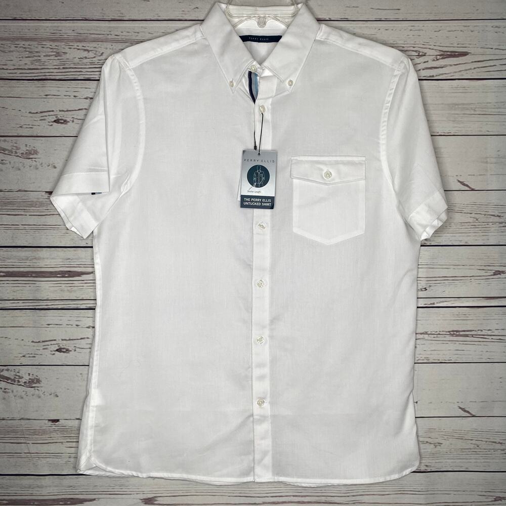 Perry Ellis Short Sleeve Untucket Button-Up Shirt Size M